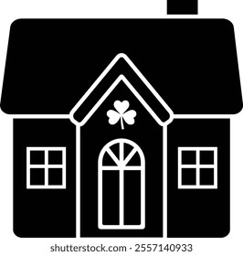 Isolated st patrick day house icon silhouette.
St. Patrick's Day house decorated with shamrock.
Saint Patrick's Day element.
Good for greeting card,poster, banner, leaflet .