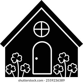 Isolated st patrick day house icon silhouette.
St. Patrick's Day house decorated with shamrock.
Saint Patrick's Day element.
Good for greeting card,poster, banner, leaflet .