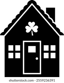 Isolated st patrick day house icon silhouette.
St. Patrick's Day house decorated with shamrock.
Saint Patrick's Day element.
Good for greeting card,poster, banner, leaflet .