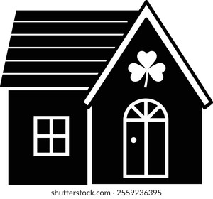 Isolated st patrick day house icon silhouette.
St. Patrick's Day house decorated with shamrock.
Saint Patrick's Day element.
Good for greeting card,poster, banner, leaflet .