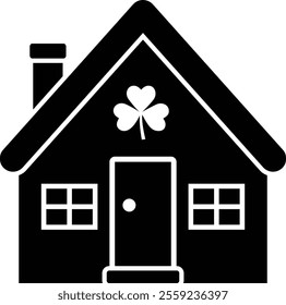 Isolated st patrick day house icon silhouette.
St. Patrick's Day house decorated with shamrock.
Saint Patrick's Day element.
Good for greeting card,poster, banner, leaflet .