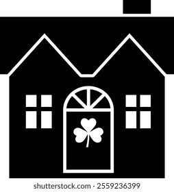 Isolated st patrick day house icon silhouette.
St. Patrick's Day house decorated with shamrock.
Saint Patrick's Day element.
Good for greeting card,poster, banner, leaflet .