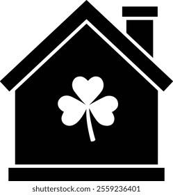 Isolated st patrick day house icon silhouette.
St. Patrick's Day house decorated with shamrock.
Saint Patrick's Day element.
Good for greeting card,poster, banner, leaflet .