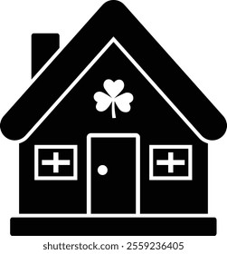 Isolated st patrick day house icon silhouette.
St. Patrick's Day house decorated with shamrock.
Saint Patrick's Day element.
Good for greeting card,poster, banner, leaflet .