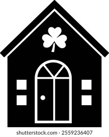 Isolated st patrick day house icon silhouette.
St. Patrick's Day house decorated with shamrock.
Saint Patrick's Day element.
Good for greeting card,poster, banner, leaflet .