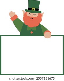 Isolated st patrick day leprechaun holding blank sign flat vector  illustration.
Saint Patrick's Day element.
Good for greeting card,poster, banner, leaflet .