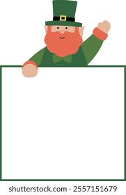 Isolated st patrick day leprechaun holding blank sign flat vector  illustration.
Saint Patrick's Day element.
Good for greeting card,poster, banner, leaflet .