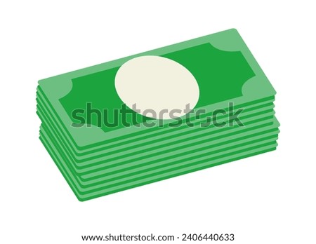 Isolated Stack of dollars. Green bills. Money and wealth. Banknotes. American currency. Bucks. Finance and economics. Isometric. Color image. Flat style. Vector illustration.