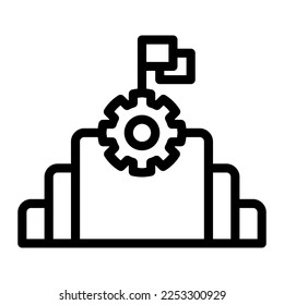 Isolated stair with flag and gear in outline icon on white background. Achievement, successful, career