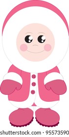 Isolated standing eskimo girl bundled up.