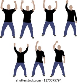 isolated standing men with hands up

