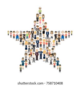 Isolated star from people's crowd on white.