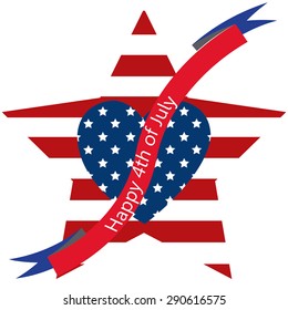 Isolated star with stripes, a heart with stars and a ribbon for independence day. Vector illustration