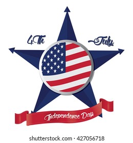 Isolated star with text, a ribbon and a banner with the american flag