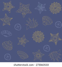 Isolated starfishes and sea creatures. Seamless pattern. 