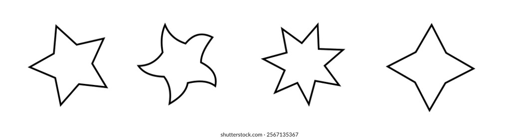 Isolated stars design, star vector on white background, stars collection Black Outline