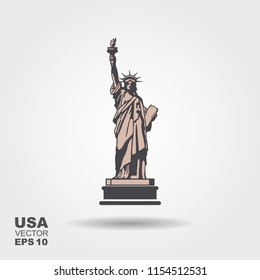 Isolated statue of liberty on white background. Flat style. Vector illustration