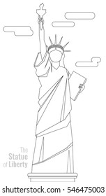 Isolated statue of liberty on white background. Line art vector illustration