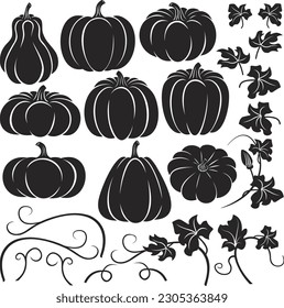 Isolated Stencil Pumpkin and Vines Design