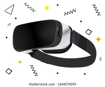 Isolated Stereoscopic 3d vr vector illustration. Vector virtual digital cyberspace technology. Innovation device. Virtual reality concept. VR headset. Realistic VR camera. For logotype, icon, print.