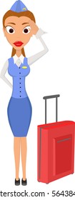 Isolated stewardess with a suitcase. Vector illustration.