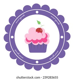 isolated sticker cupcakes with cherries on a white background