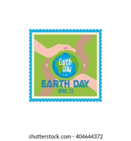 Isolated sticker with four hands and our planet
