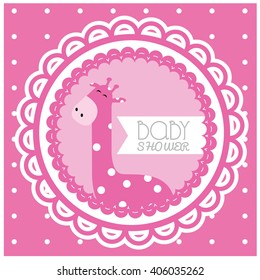 Isolated sticker with a giraffe toy and text on a pink background
