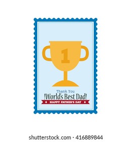 Isolated sticker with a golden trophy and a ribbon with text for father's day celebrations