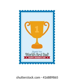 Isolated sticker with a golden trophy and a ribbon with text for father's day celebrations