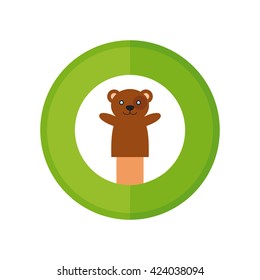 Isolated sticker with a hand holding a bear puppet on a white background