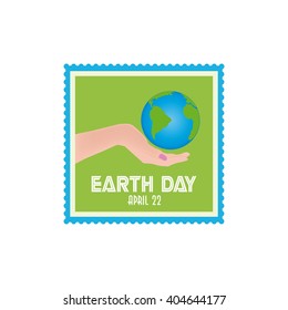 Isolated sticker with a hand holding our planet and text