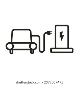 Isolated sticker label design of rectangle charging station for e car and bike motor cycle parking with illustration motor cable and electric plug