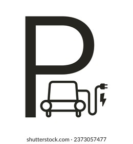 Isolated sticker label design of rectangle charging station for e car and bike motor cycle parking with illustration motor cable and electric plug