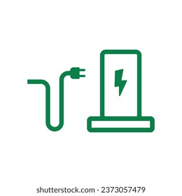 Isolated sticker label design of rectangle charging station for e car and bike motor cycle parking with illustration motor cable and electric plug
