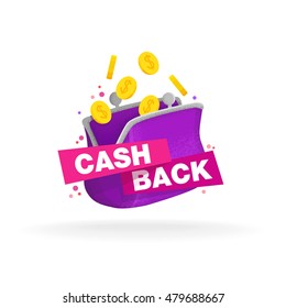 Etiqueta isolada, etiquetas, emblema Cash Back e bolsa