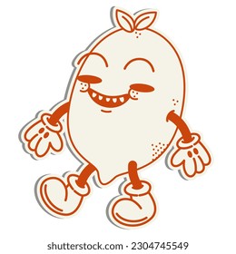 Isolated sticker lemon 70s retro groovy vector