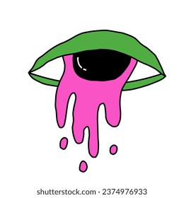 isolated sticker - mystical eye for halloween A frightening occult look.Eyeball template for tattoo in rock and roll and punk style.Psychedelic horror sticker.1970s funky and groovy element. Zombie 