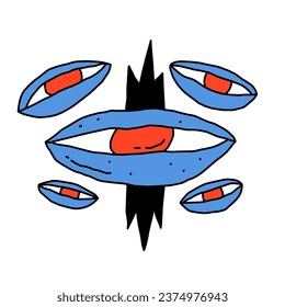 isolated sticker - mystical eye for halloween A frightening occult look.Eyeball template for tattoo in rock and roll and punk style.Psychedelic horror sticker.1970s funky and groovy element. Zombie 