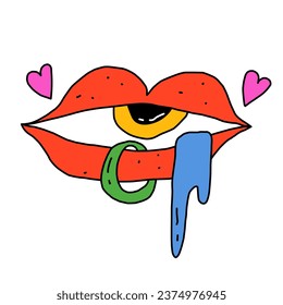 isolated sticker - mystical eye for halloween A frightening occult look.Eyeball template for tattoo in rock and roll and punk style.Psychedelic horror sticker.1970s funky and groovy element. Zombie 