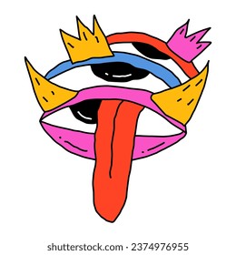 isolated sticker - mystical eye for halloween A frightening occult look.Eyeball template for tattoo in rock and roll and punk style.Psychedelic horror sticker.1970s funky and groovy element. Zombie 