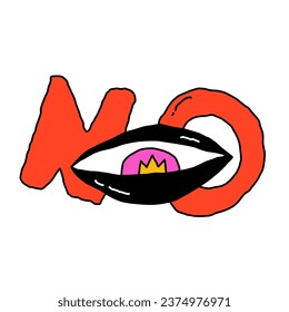 isolated sticker - mystical eye for halloween A frightening occult look.Eyeball template for tattoo in rock and roll and punk style.Psychedelic horror sticker.1970s funky and groovy element. Zombie 