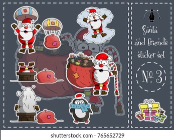 Isolated sticker pack, Santa and friends, set number 3 vector illustration