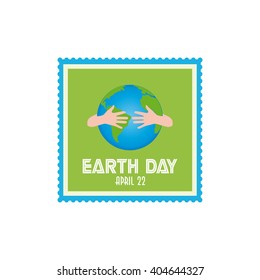 Isolated sticker with a pair of hands hugging our planet