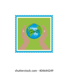 Isolated sticker with a pair of hands and our planet