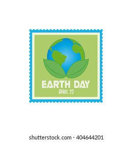 Isolated sticker with a pair of leaves and our planet