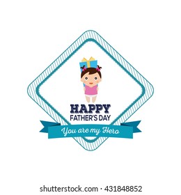 Isolated sticker with a ribbon with text and a baby holding a present