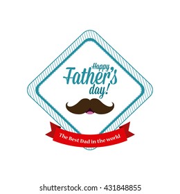 Isolated sticker with a ribbon with text and a mustache icon
