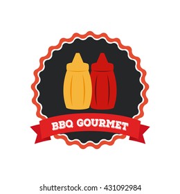 Isolated sticker with a ribbon with text and a pair of sauce bottles