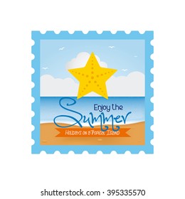 Isolated sticker with a seastar and text on a white background